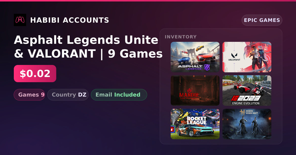 Asphalt Legends Unite & VALORANT | 9 Games — HabibiAccounts