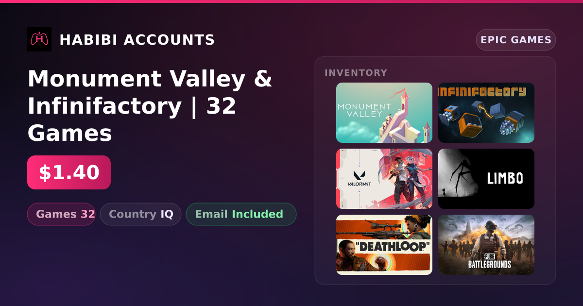 Monument Valley & Infinifactory | 32 Games — HabibiAccounts