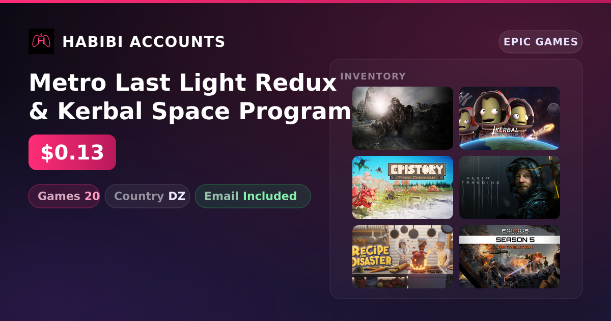Metro Last Light Redux & Kerbal Space Program | 20 Games — HabibiAccounts