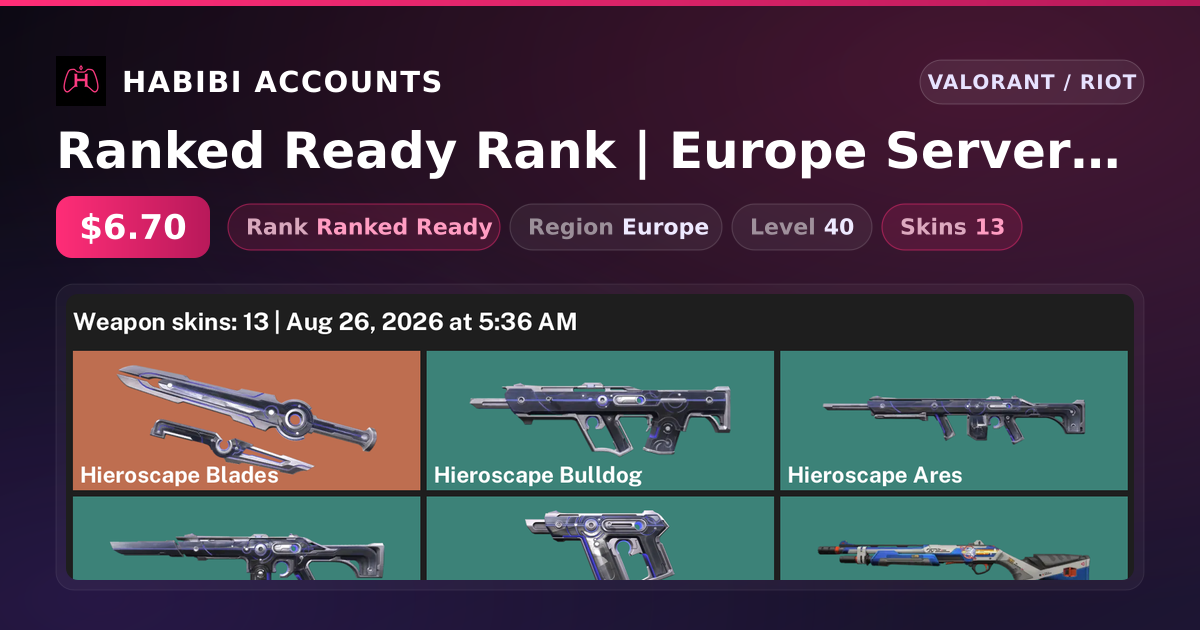 Ranked Ready Rank | Europe Server | 13 Skins | 1 Knives | Level 40 — HabibiAccounts