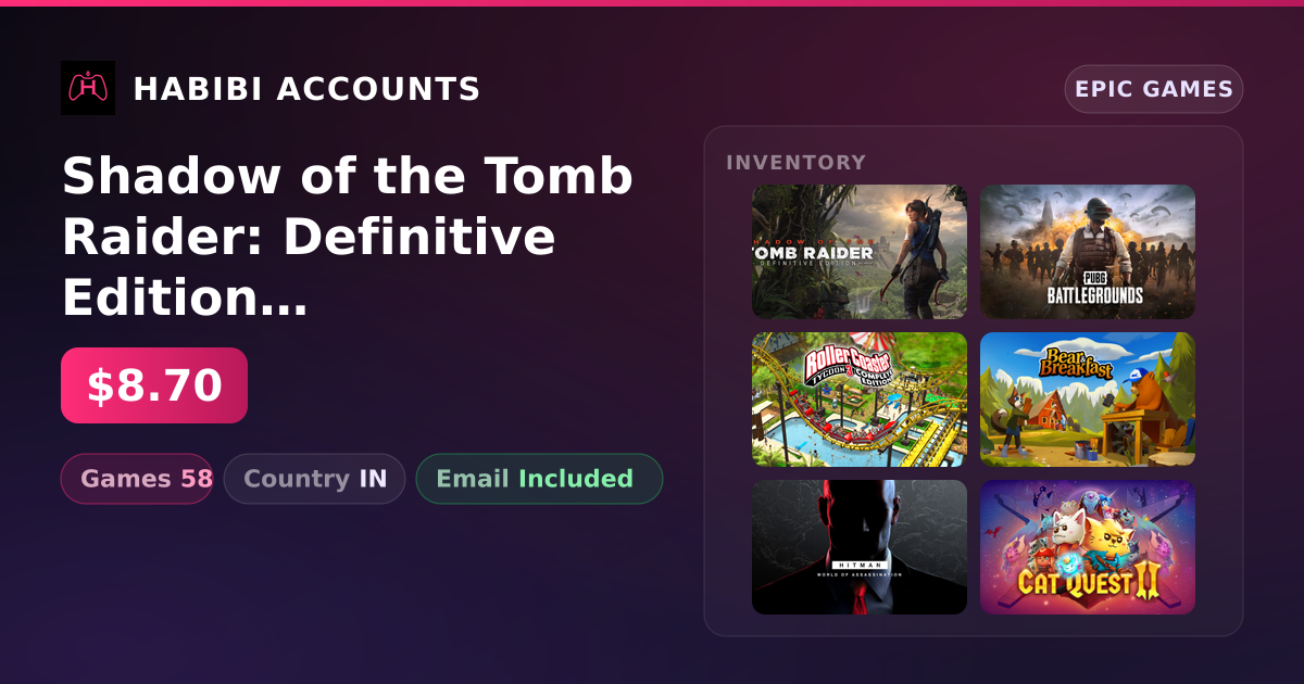 Shadow of the Tomb Raider: Definitive Edition & PUBG: BATTLEGROUNDS | 58 Games