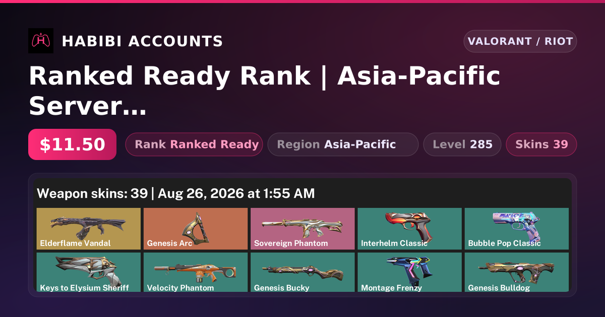 Ranked Ready Rank | Asia-Pacific Server | 39 Skins | 1 Knives | Level 285 — HabibiAccounts