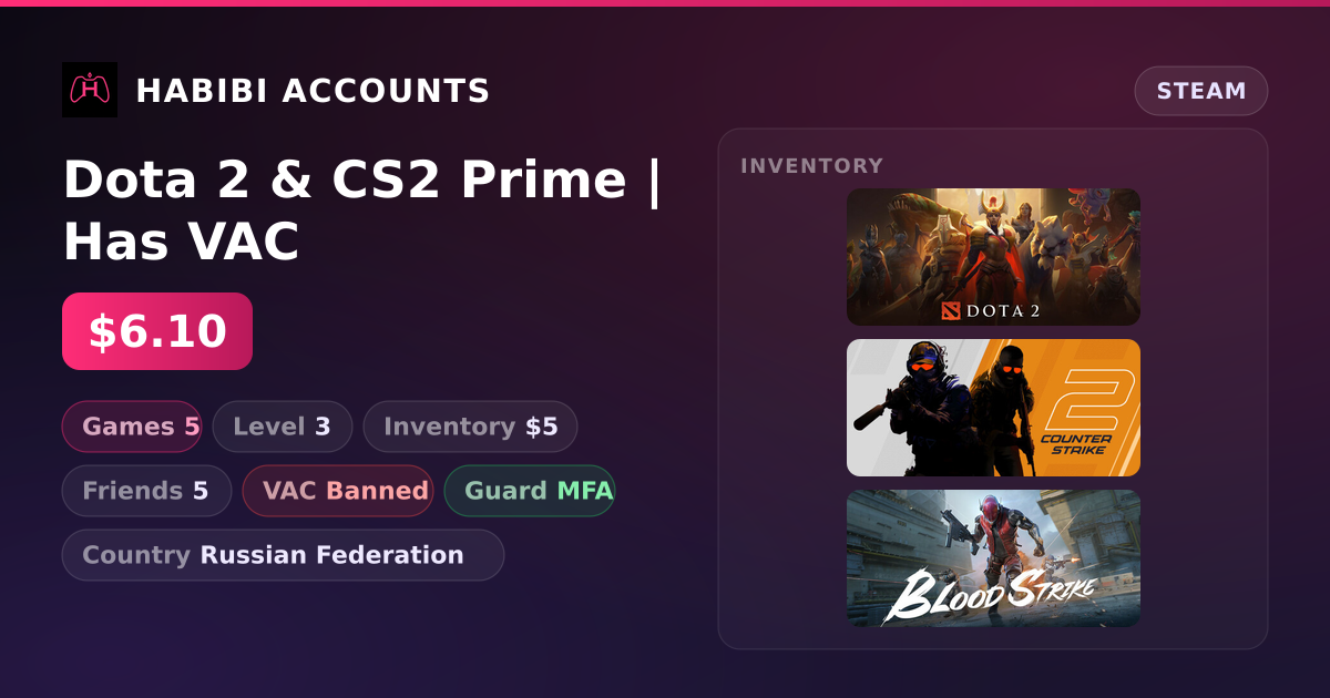 Dota 2 & CS2 Prime | Has VAC