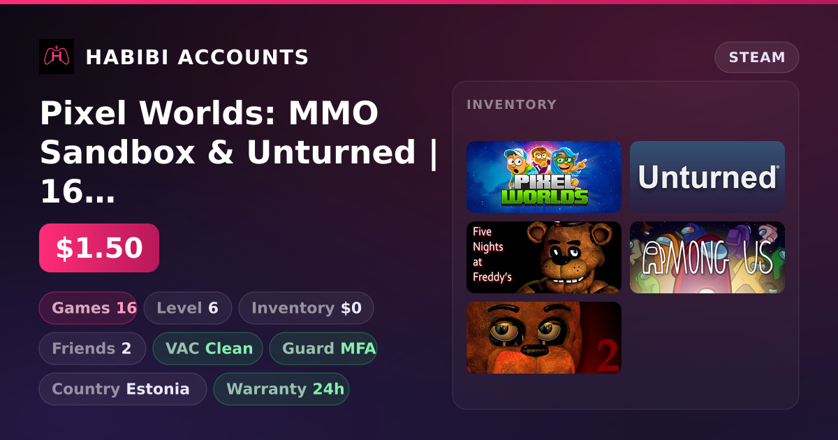 Pixel Worlds: MMO Sandbox & Unturned | 16 Games | Clean — HabibiAccounts