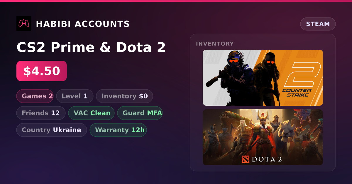 CS2 Prime & Dota 2 — HabibiAccounts