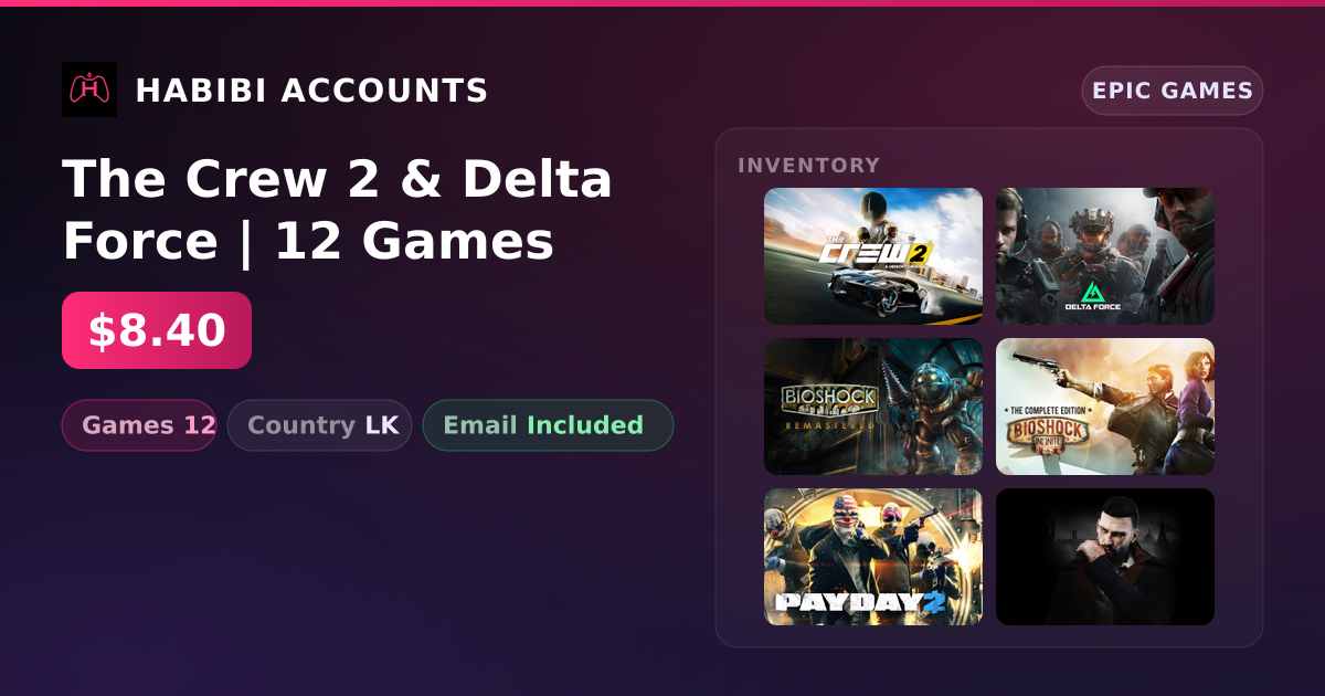 The Crew 2 & Delta Force | 12 Games — HabibiAccounts