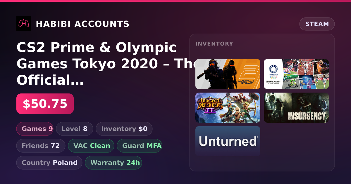 CS2 Prime & Olympic Games Tokyo 2020 – The Official Video Game | Clean — HabibiAccounts