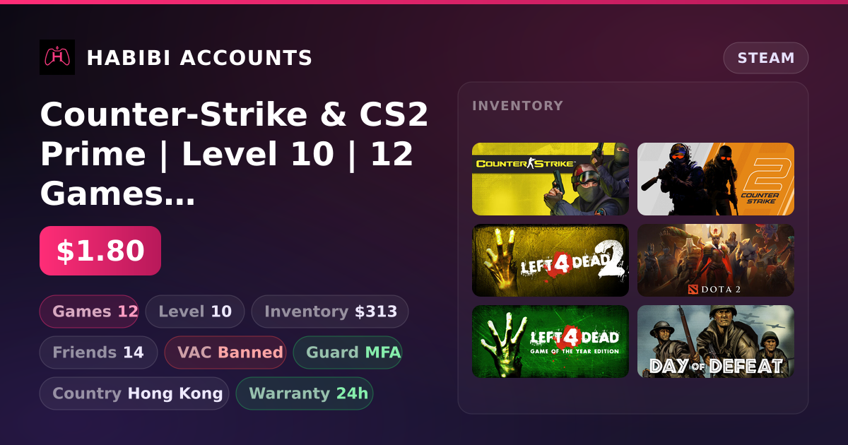 Counter-Strike & CS2 Prime | Level 10 | 12 Games | Has VAC — HabibiAccounts