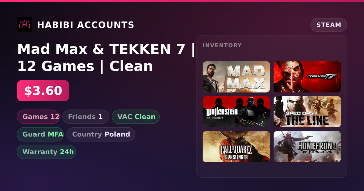 Mad Max & TEKKEN 7 | 12 Games | Clean — HabibiAccounts