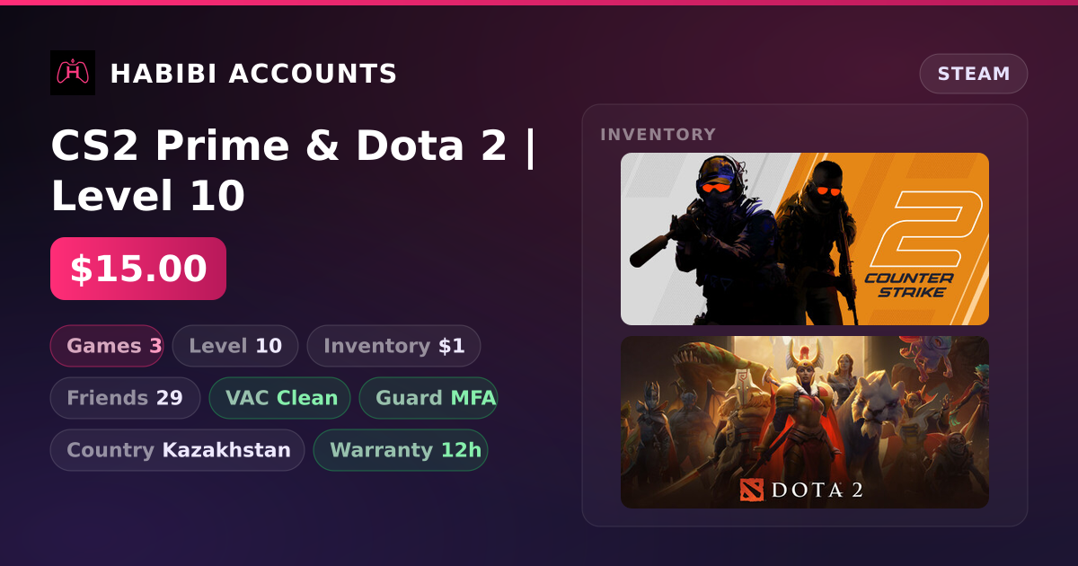 CS2 Prime & Dota 2 | Level 10