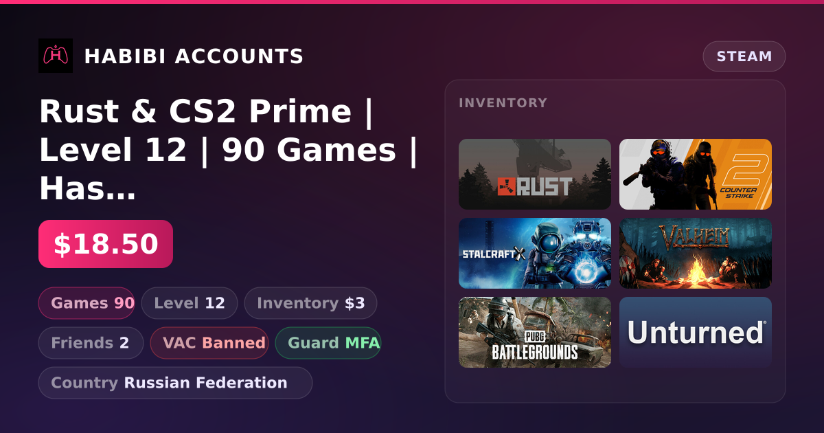 Rust & CS2 Prime | Level 12 | 90 Games | Has VAC
