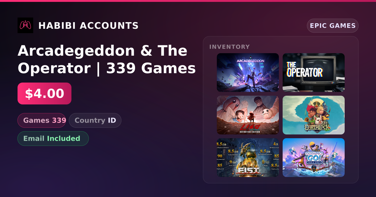 Arcadegeddon & The Operator | 339 Games — HabibiAccounts