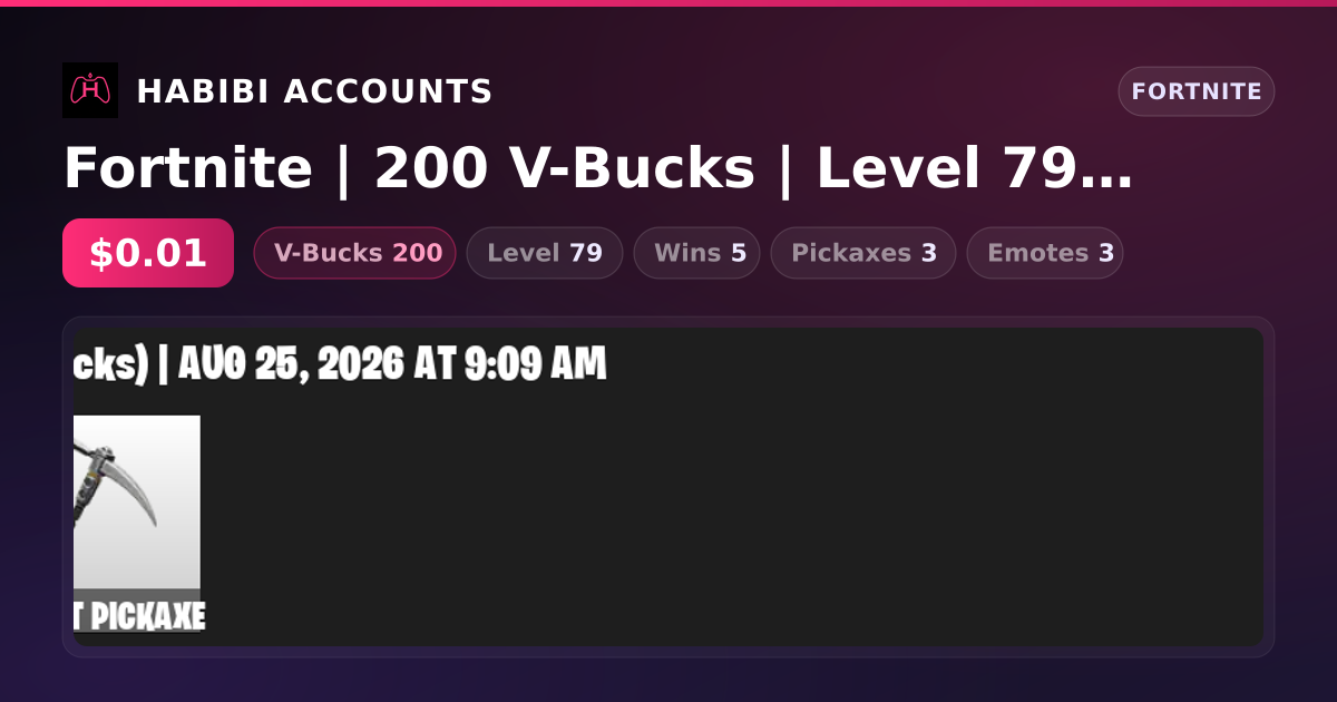Fortnite | 200 V-Bucks | Level 79 | 5 Wins — HabibiAccounts