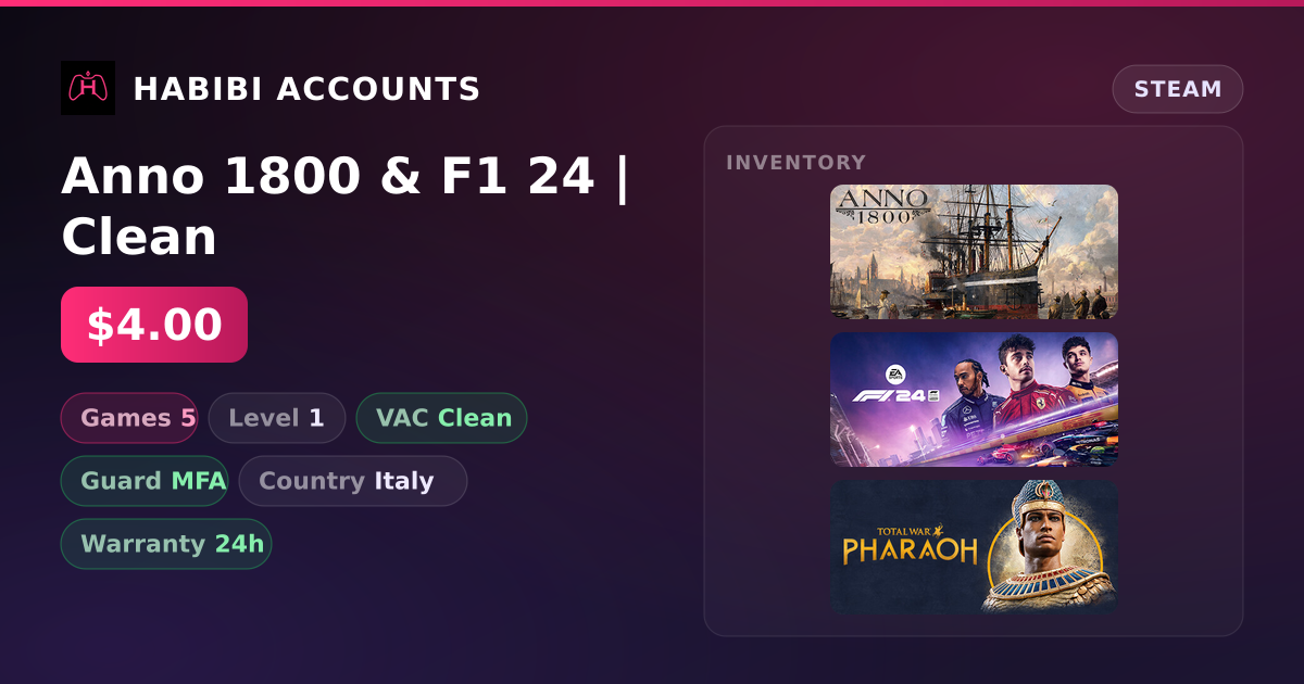 Anno 1800 & F1 24 | Clean — HabibiAccounts