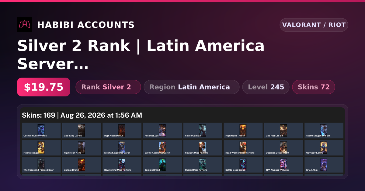 Silver 2 Rank | Latin America Server | 72 Skins | 3 Knives | Level 245 — HabibiAccounts