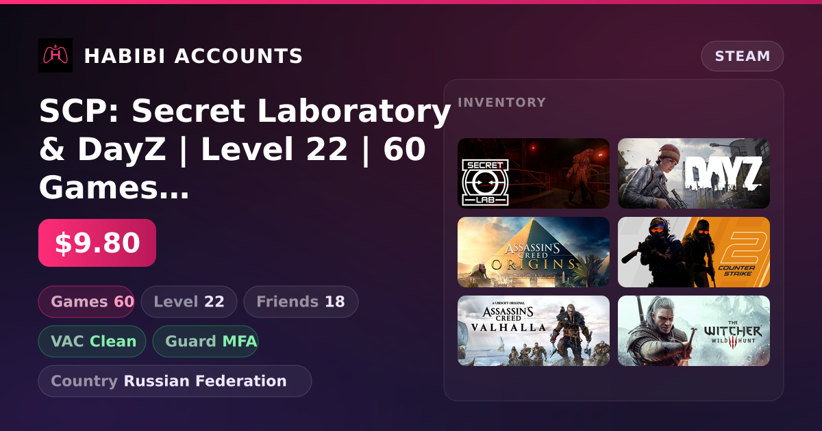 SCP: Secret Laboratory & DayZ | Level 22 | 60 Games | Clean