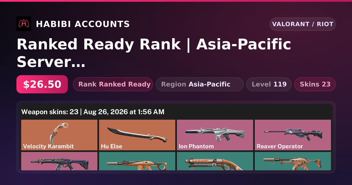 Ranked Ready Rank | Asia-Pacific Server | 23 Skins | 2 Knives | Level 119 — HabibiAccounts