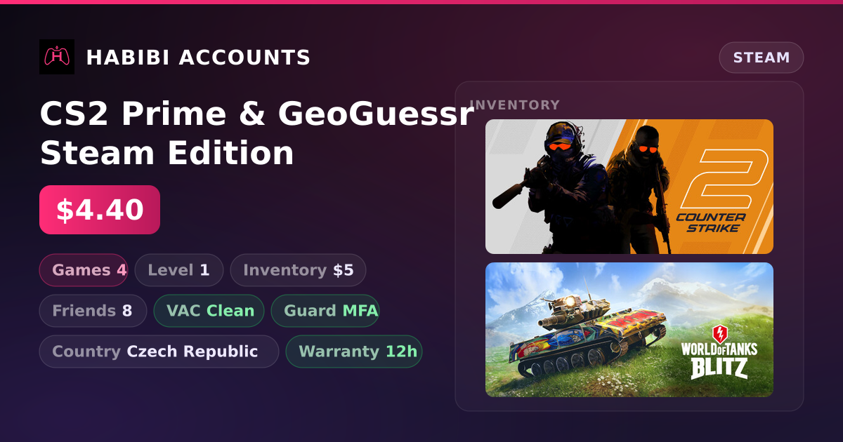 CS2 Prime & GeoGuessr Steam Edition — HabibiAccounts