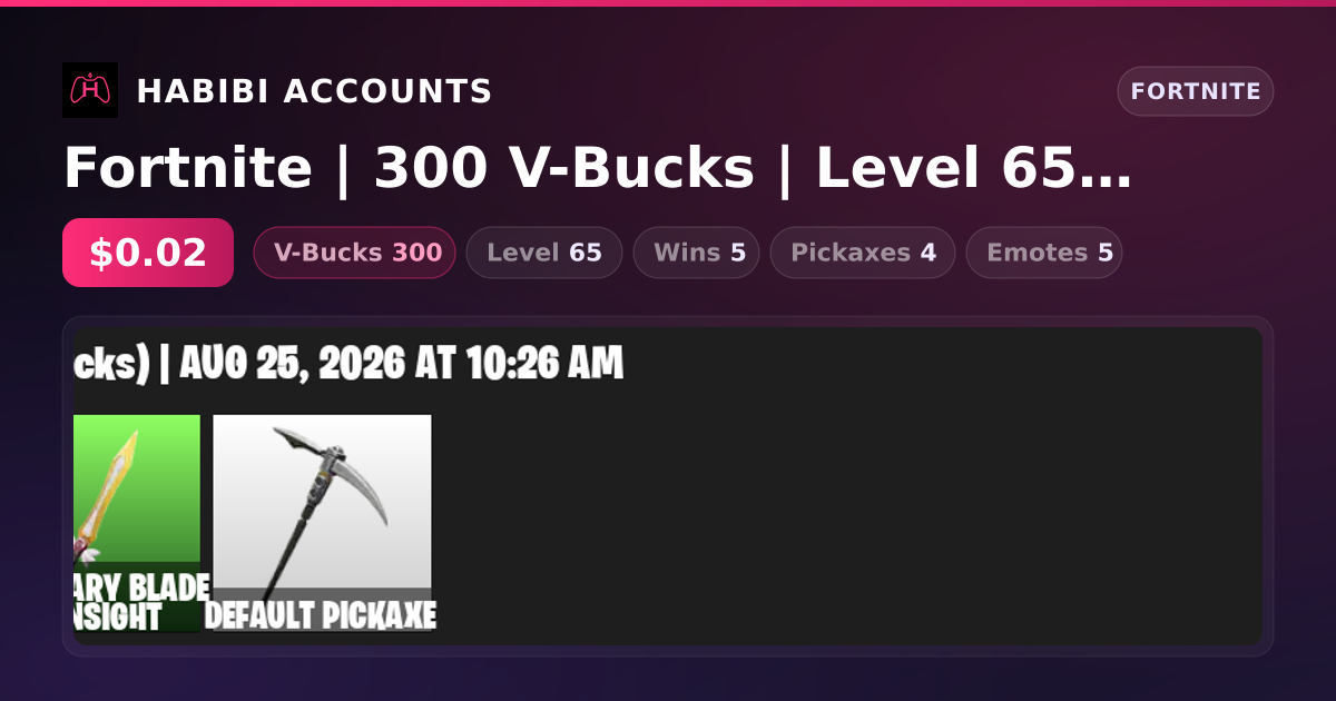 Fortnite | 300 V-Bucks | Level 65 | 5 Wins — HabibiAccounts