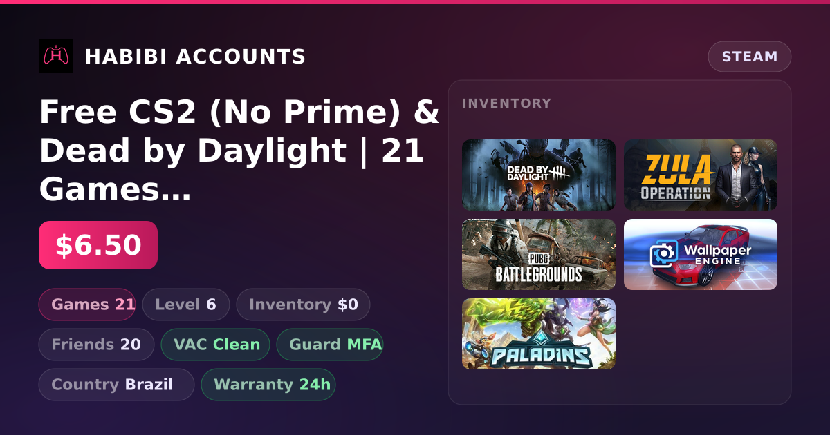 Free CS2 (No Prime) & Dead by Daylight | 21 Games | Clean