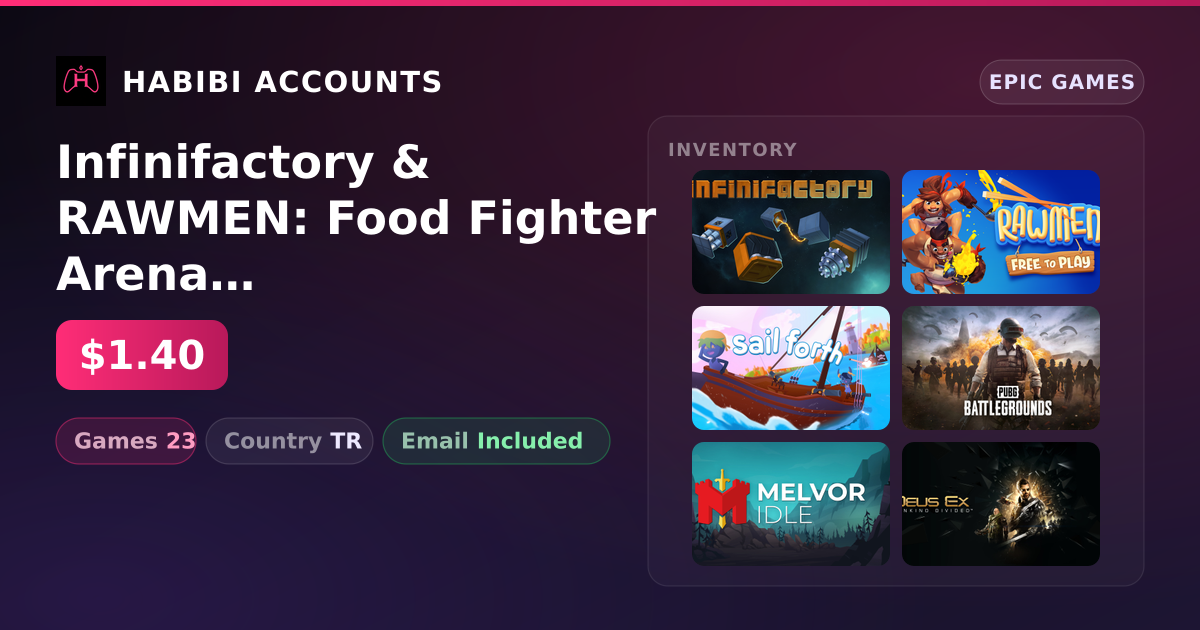 Infinifactory & RAWMEN: Food Fighter Arena | 23 Games — HabibiAccounts