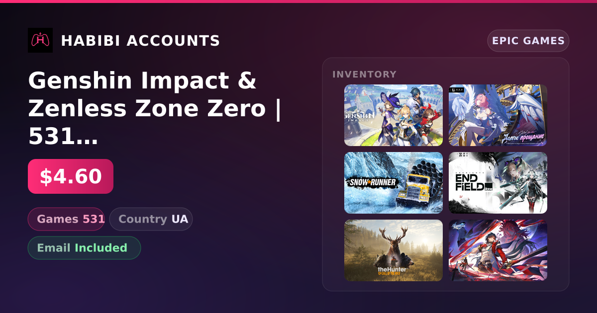 Genshin Impact & Zenless Zone Zero | 531 Games — HabibiAccounts