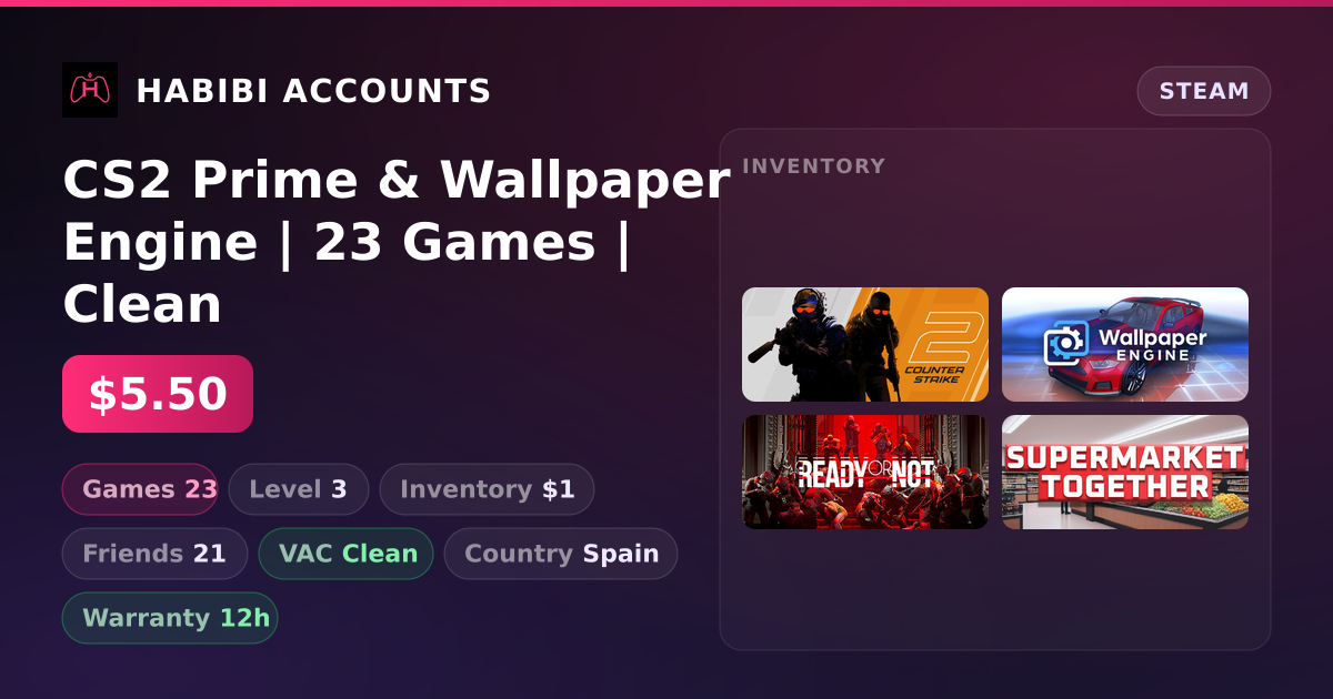 CS2 Prime & Wallpaper Engine | 23 Games | Clean