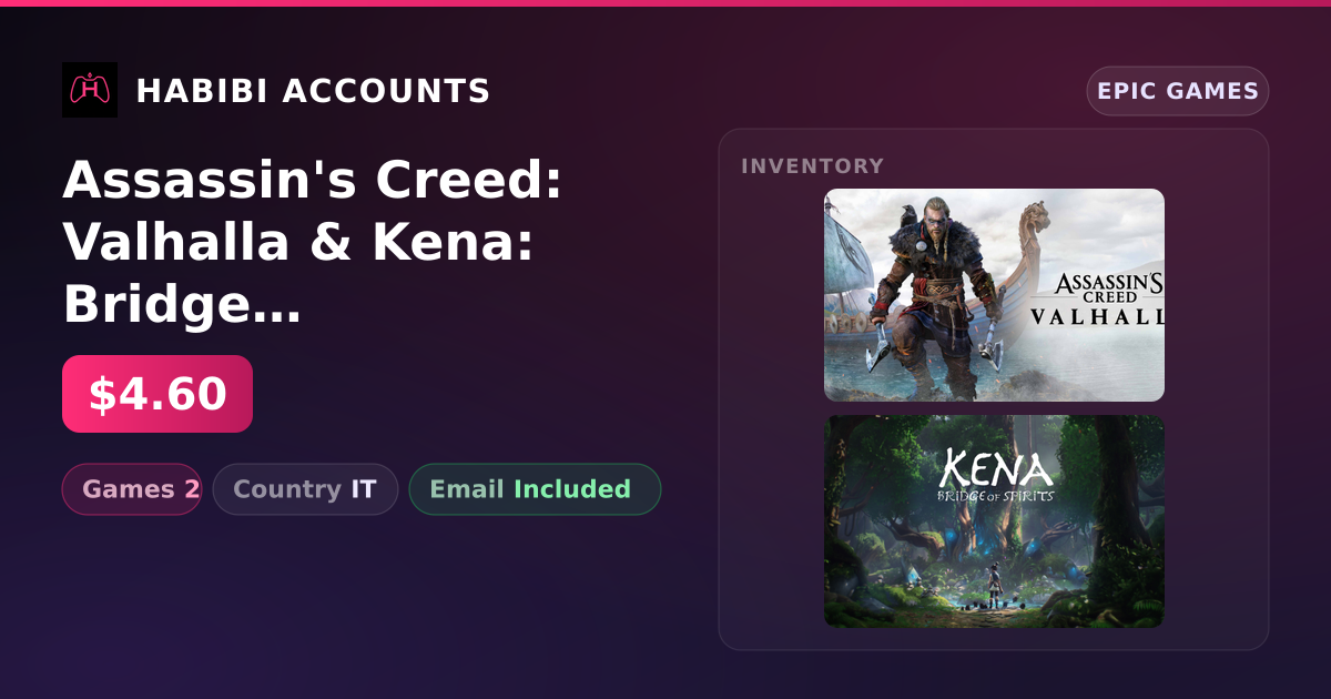 Assassin's Creed: Valhalla & Kena: Bridge of Spirits | 2 Games — HabibiAccounts