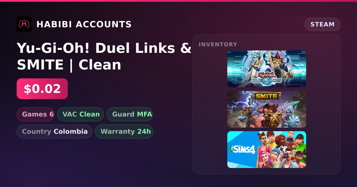 Yu-Gi-Oh! Duel Links & SMITE | Clean — HabibiAccounts