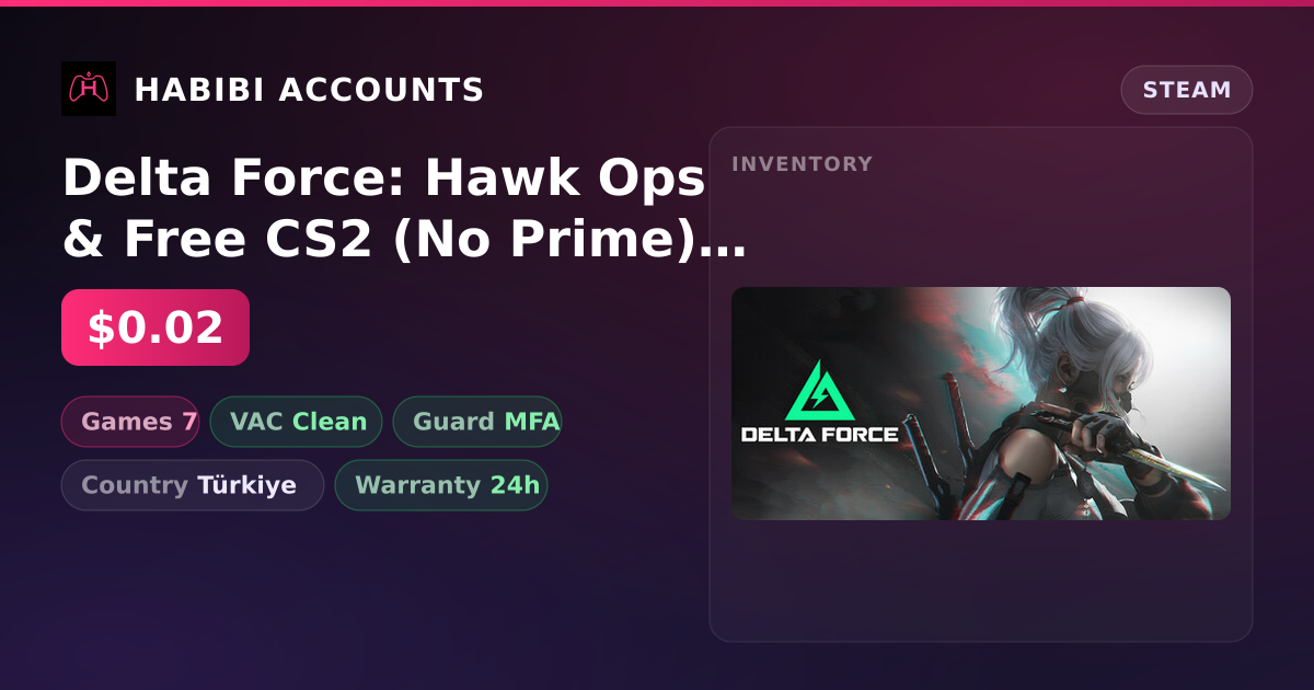Delta Force: Hawk Ops & Free CS2 (No Prime) | Clean — HabibiAccounts