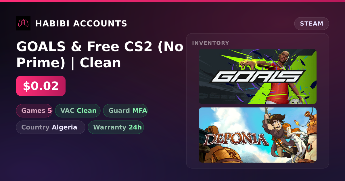 GOALS & Free CS2 (No Prime) | Clean — HabibiAccounts