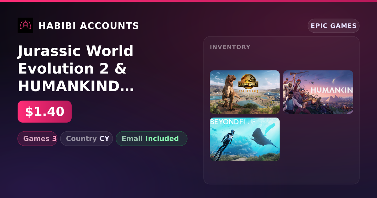 Jurassic World Evolution 2 & HUMANKIND | 3 Games — HabibiAccounts