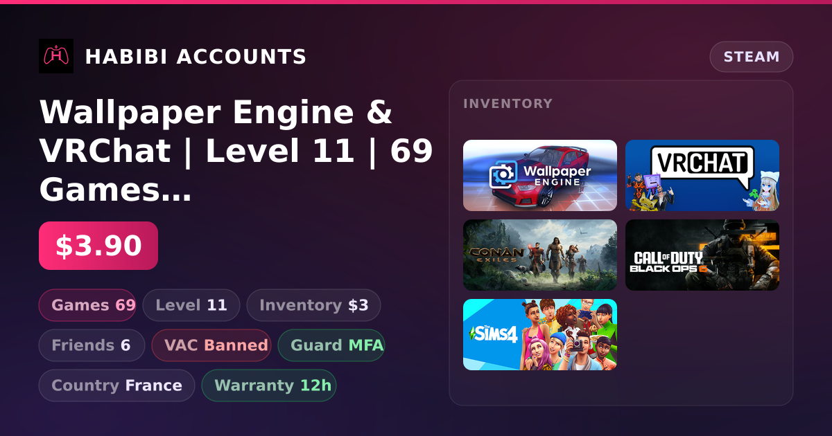 Wallpaper Engine & VRChat | Level 11 | 69 Games | Has VAC