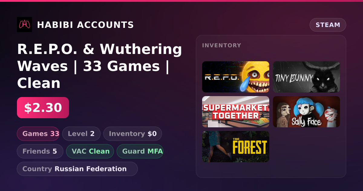 R.E.P.O. & Wuthering Waves | 33 Games | Clean — HabibiAccounts