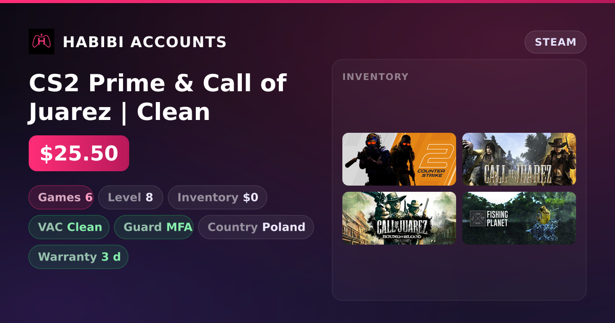 CS2 Prime & Call of Juarez | Clean — HabibiAccounts