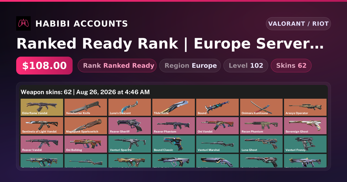 Ranked Ready Rank | Europe Server | 62 Skins | 6 Knives | Level 102