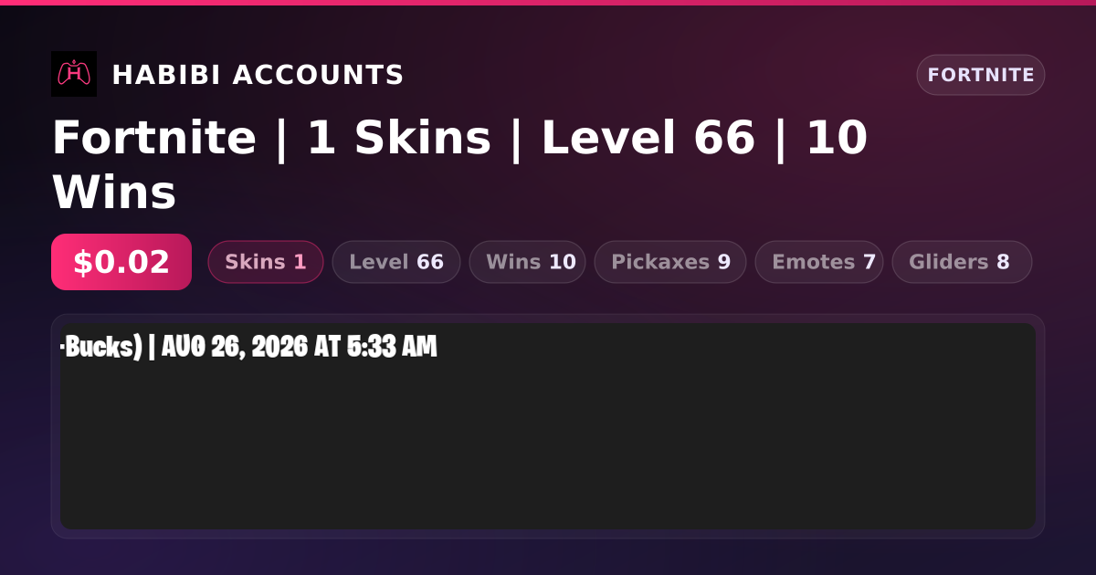 Fortnite | 1 Skins | Level 66 | 10 Wins — HabibiAccounts