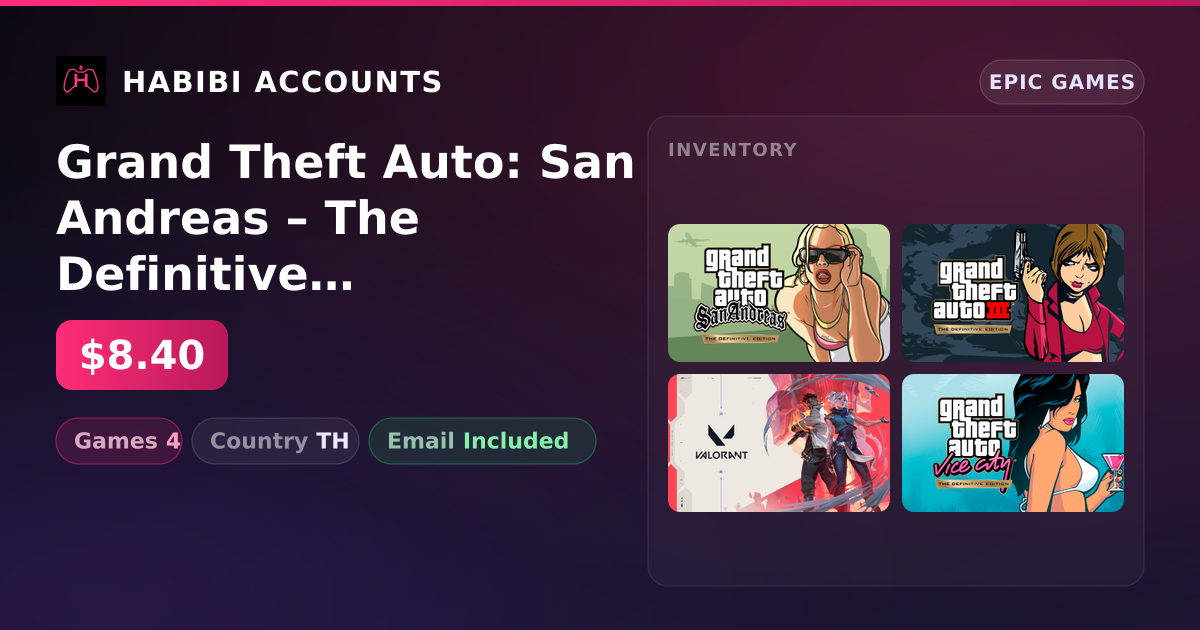 Grand Theft Auto: San Andreas – The Definitive Edition & Grand Theft Auto III – The Definitive Edition | 4 Games — HabibiAccounts