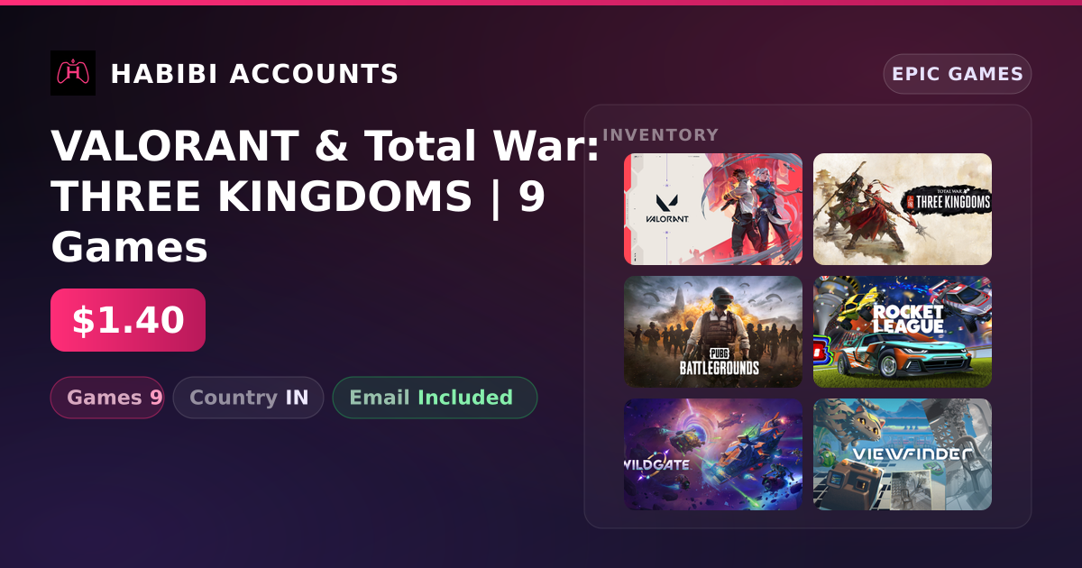 VALORANT & Total War: THREE KINGDOMS | 9 Games — HabibiAccounts