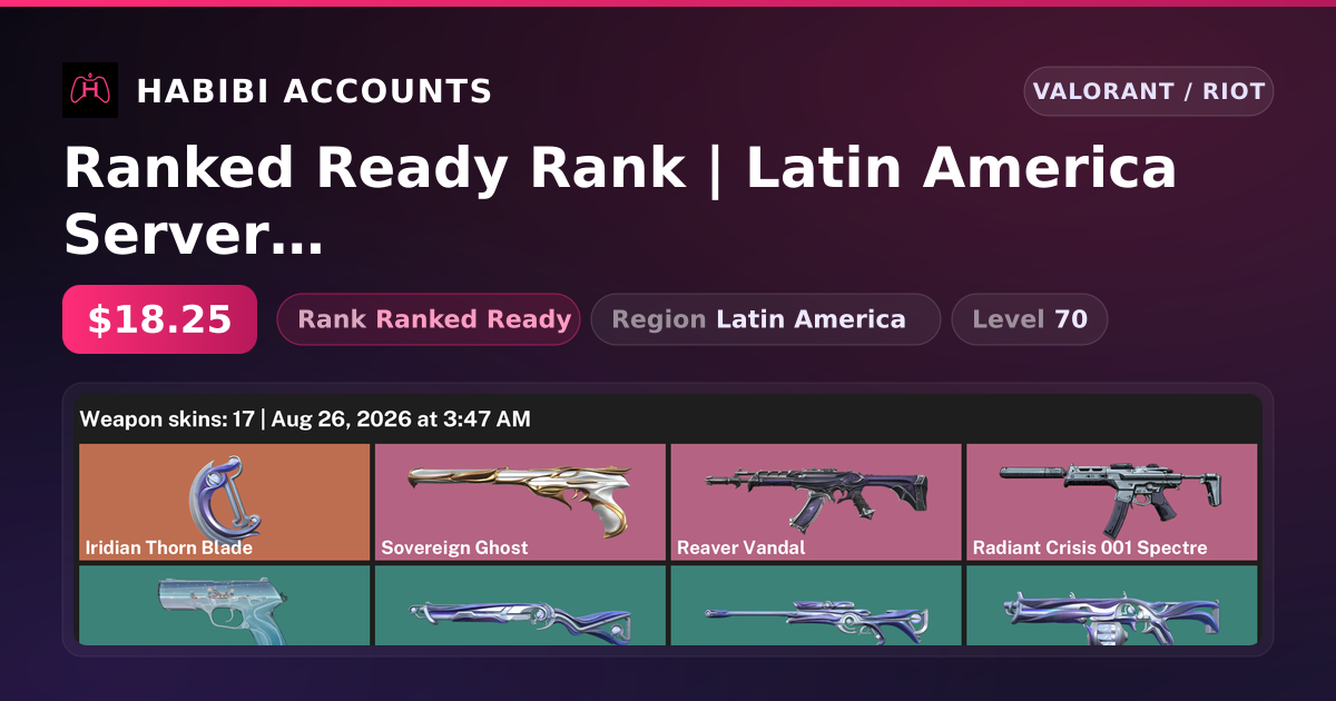 Ranked Ready Rank | Latin America Server | 17 Skins | 1 Knives | Level 70 — HabibiAccounts