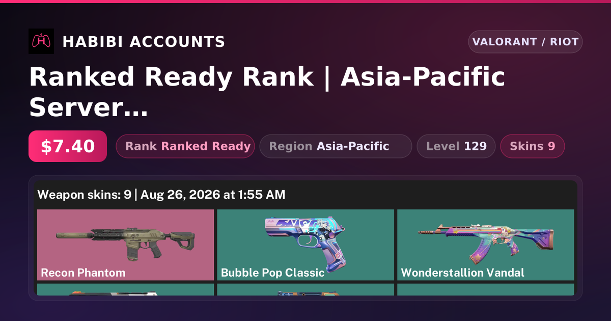 Ranked Ready Rank | Asia-Pacific Server | 9 Skins | Level 129 — HabibiAccounts