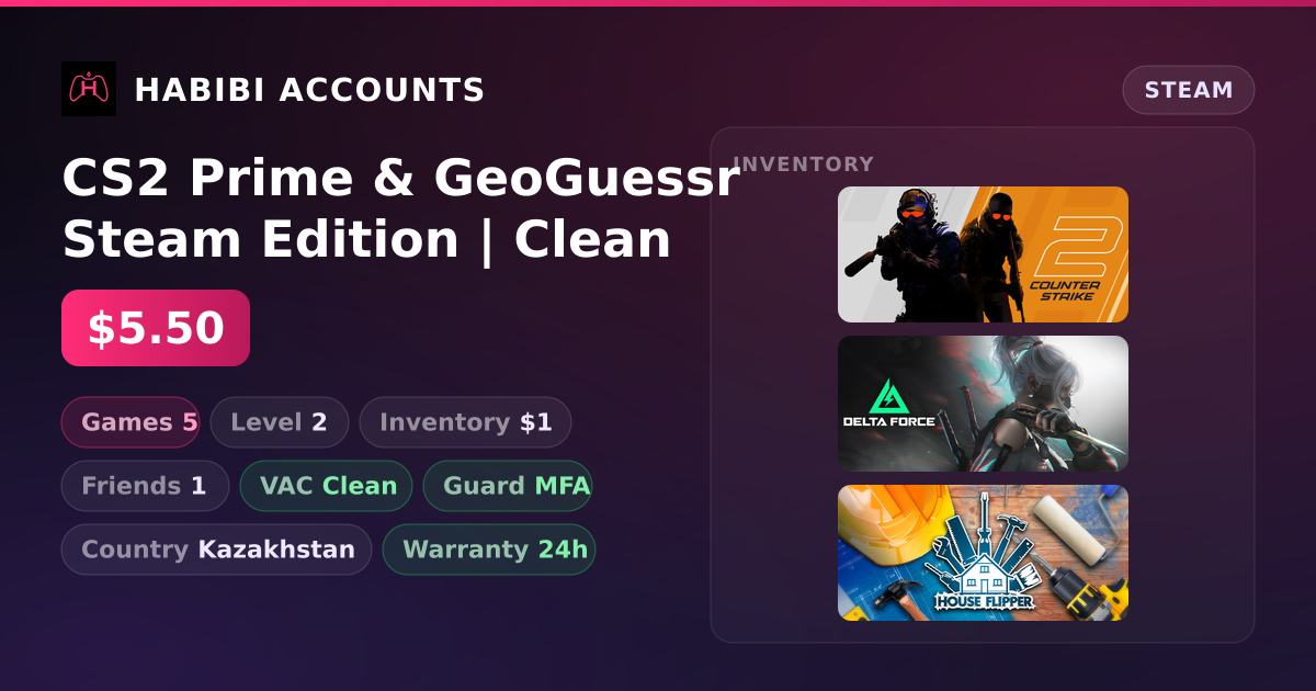 CS2 Prime & GeoGuessr Steam Edition | Clean — HabibiAccounts