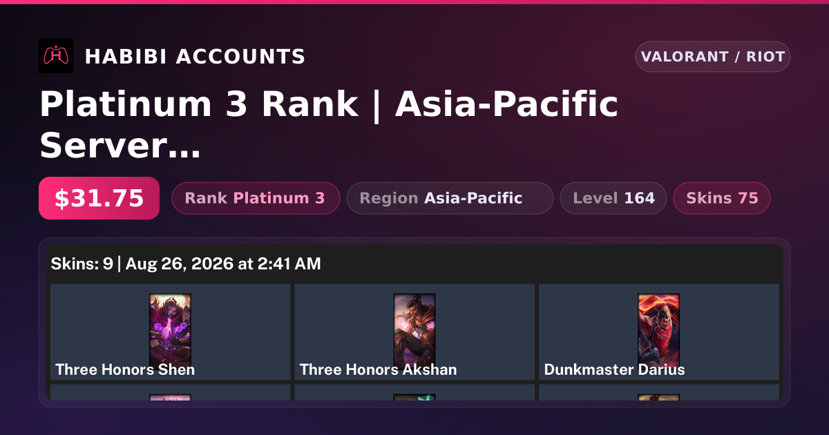 Platinum 3 Rank | Asia-Pacific Server | 75 Skins | 7 Knives | Level 164 — HabibiAccounts