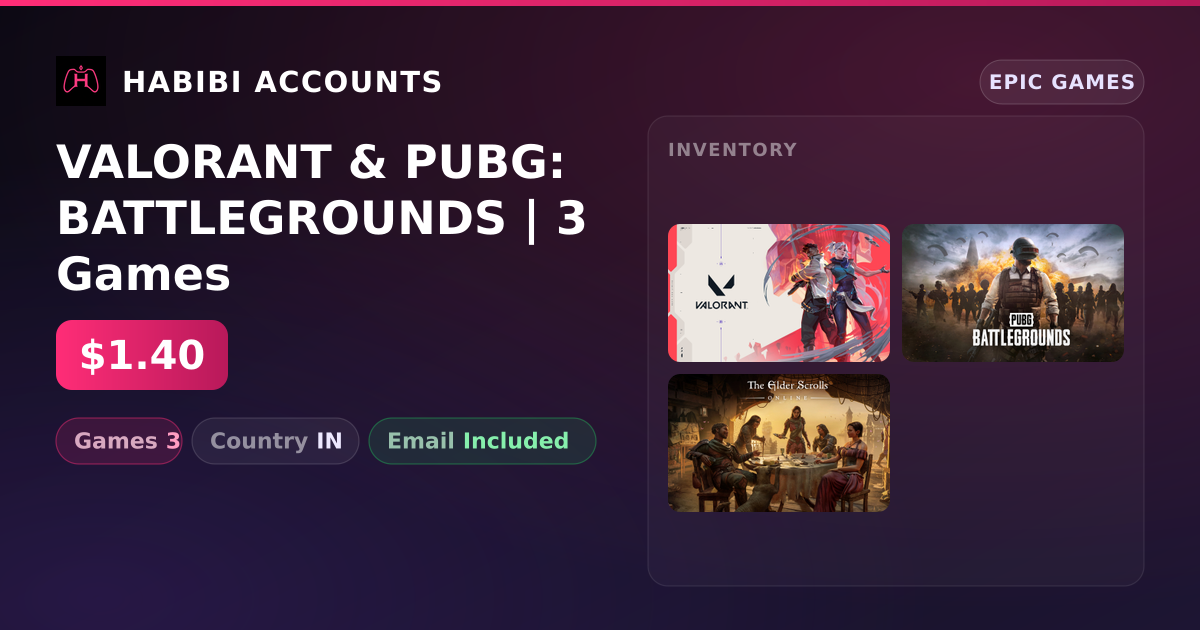 VALORANT & PUBG: BATTLEGROUNDS | 3 Games — HabibiAccounts
