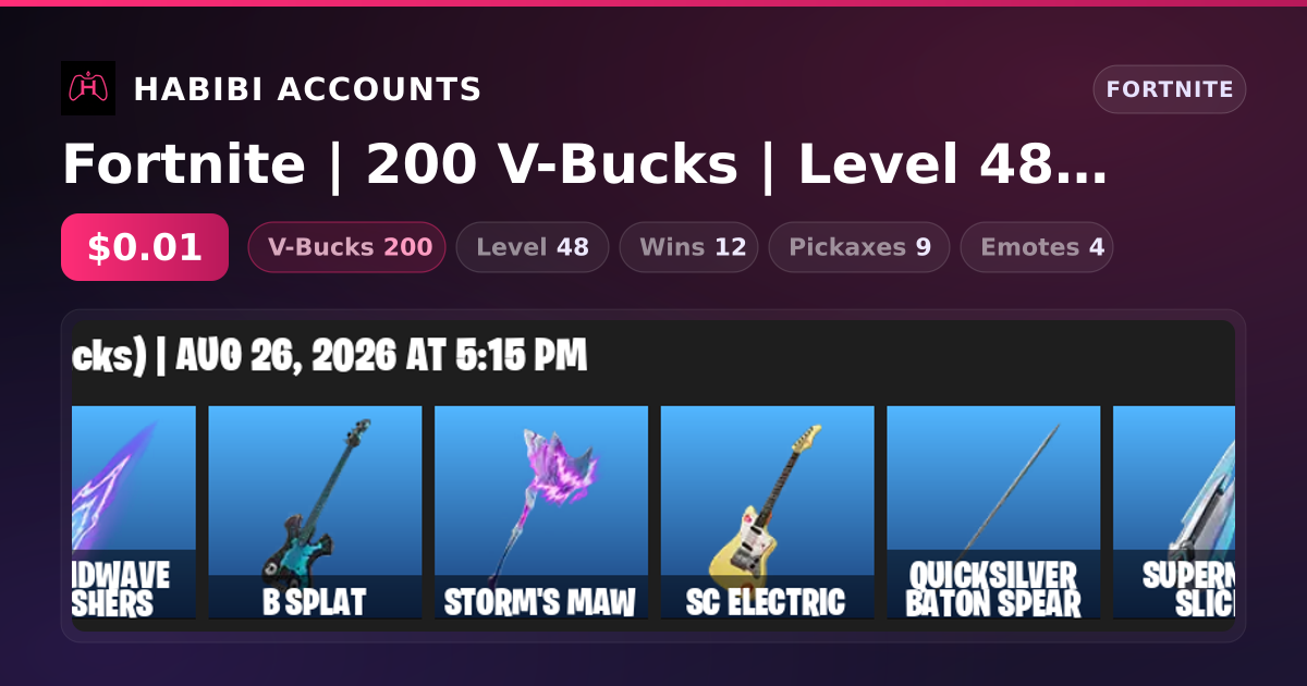 Fortnite | 200 V-Bucks | Level 48 | 12 Wins — HabibiAccounts