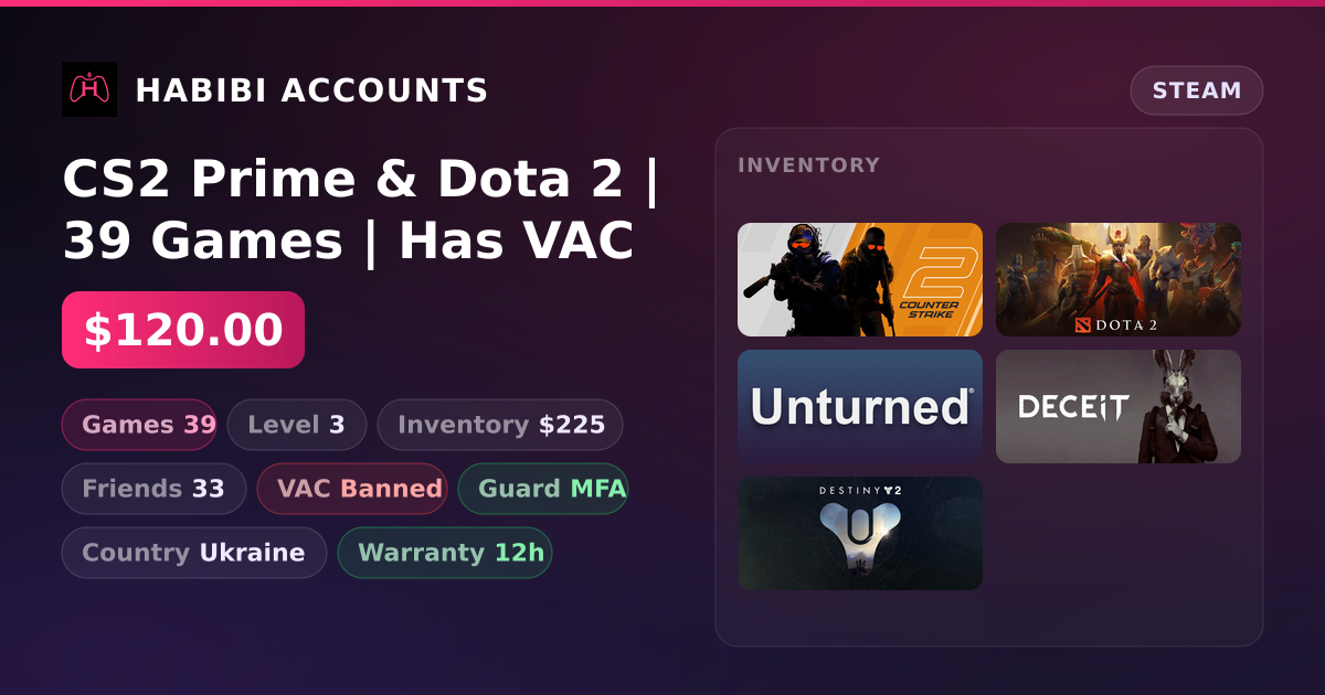 CS2 Prime & Dota 2 | 39 Games | Has VAC