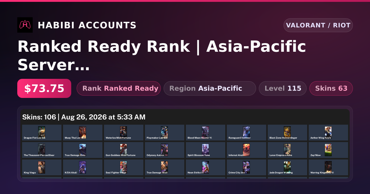 Ranked Ready Rank | Asia-Pacific Server | 63 Skins | 3 Knives | Level 115 — HabibiAccounts