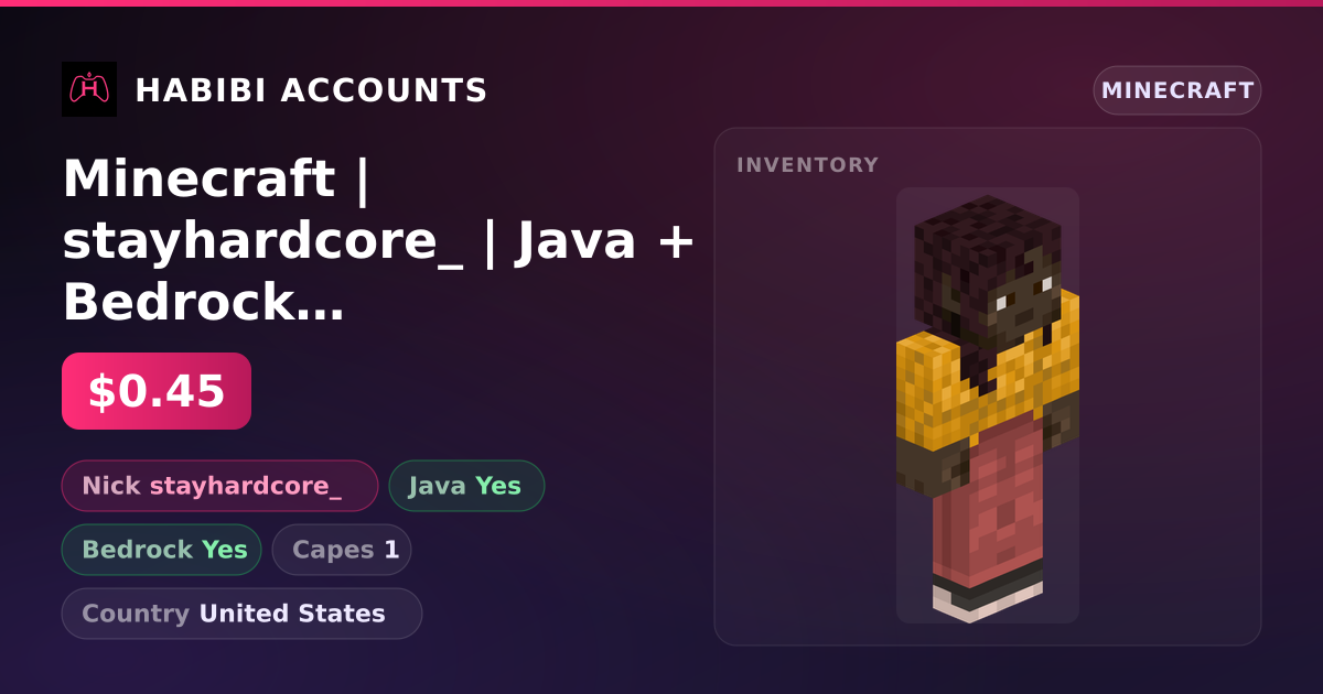 Minecraft | stayhardcore_ | Java + Bedrock | 1 Capes — HabibiAccounts