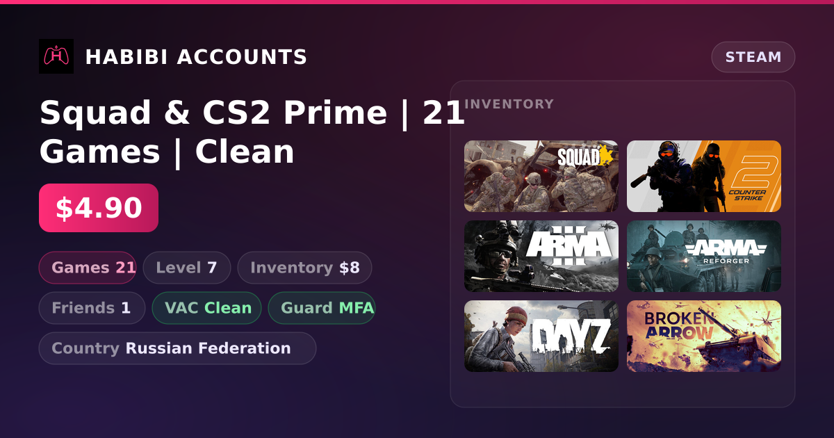 Squad & CS2 Prime | 21 Games | Clean