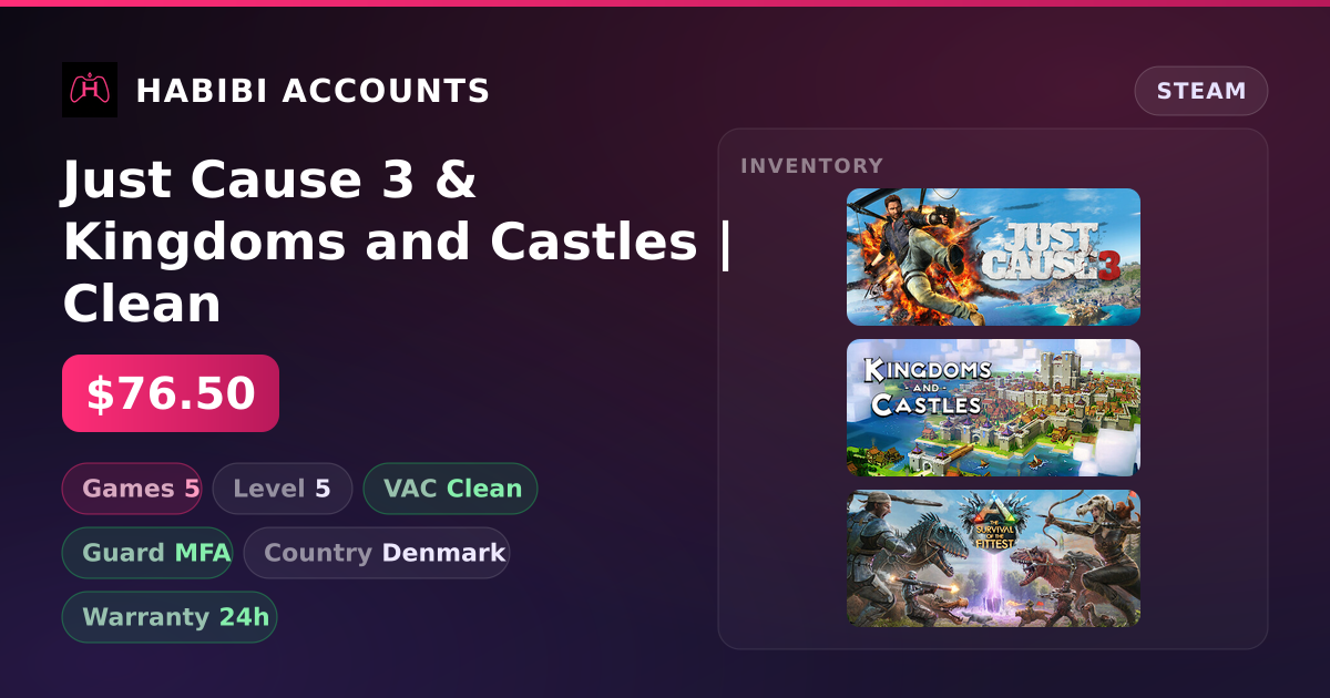 Just Cause 3 & Kingdoms and Castles | Clean — HabibiAccounts